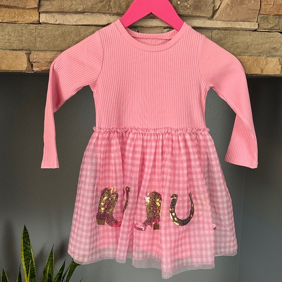 NWT Mud Pie Sequin Western Tutu Dress Cowgirl Birthday Party Plaid Pink 2T-3T - Picture 2 of 10